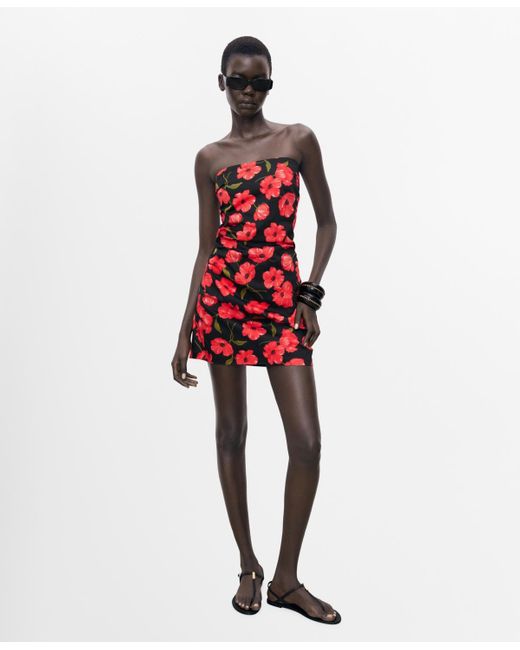 mango red floral dress Printed midi-dress