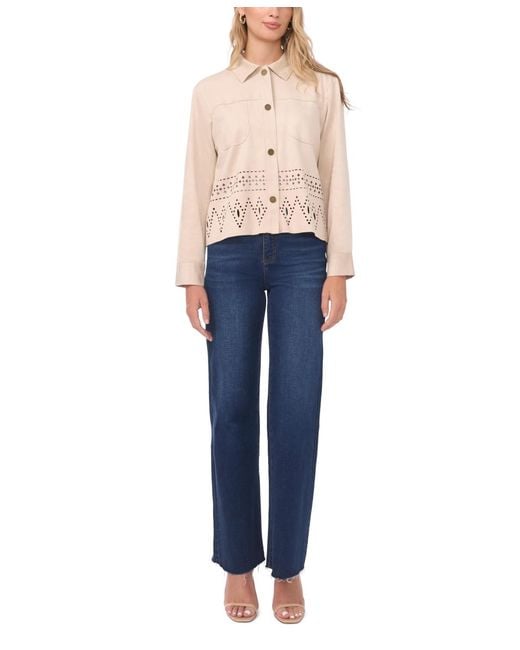 Vince Camuto Blue Collar Button-down Eyelet Hem Jacket