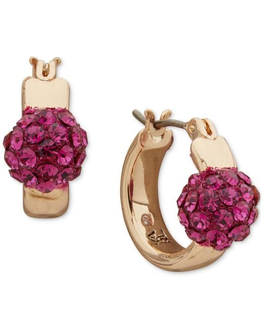 Karl Lagerfeld Red Small Pave Fireball Hoop Earrings