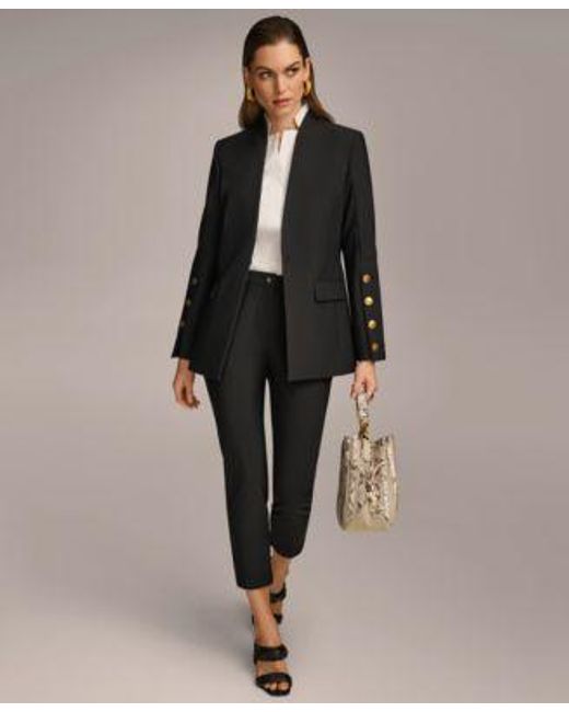 Donna Karan Black Button Sleeve Blazer Collared Shirt Slim Leg Ankle Pants