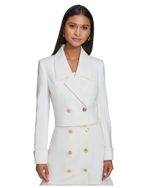 Karl Lagerfeld White Paris Double-breasted Cropped Blazer