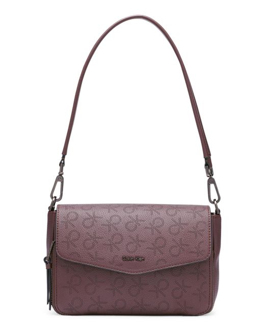 Calvin Klein Purple Ava Perforated Signature Flap Shoulder Bag