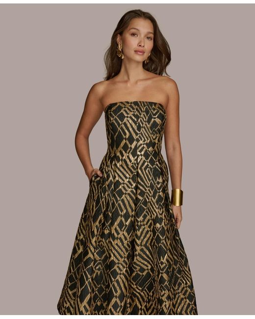 Donna Karan Green Strapless Fit And Flare Midi Dress