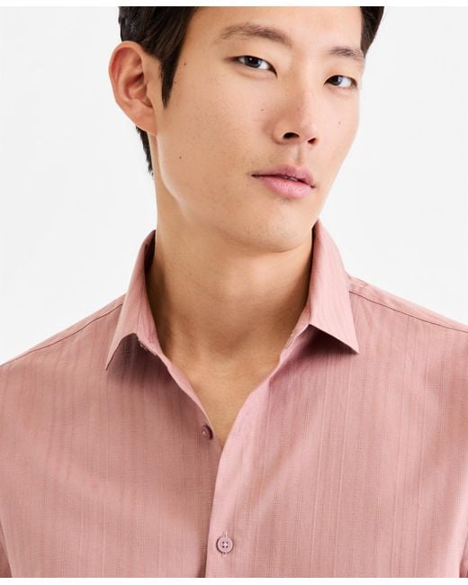 Alfani Pink Short-sleeve Solid Texture Shirt for men