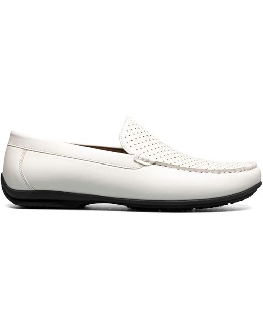 Stacy Adams White Conroy Perfed Slip On Shoe for men