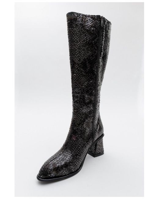 Prologue Shoes Black Elly Pattern Block Heel Boot ()