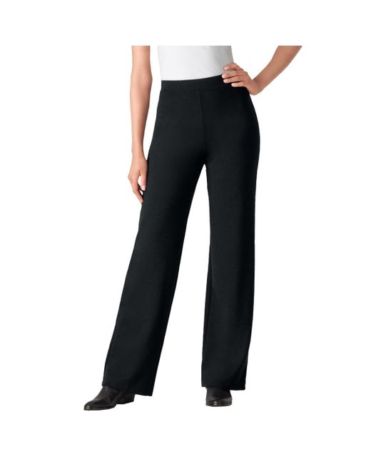 Woman Within Black Within Stretch Ponte Knit Pull-on Wide-leg Pants
