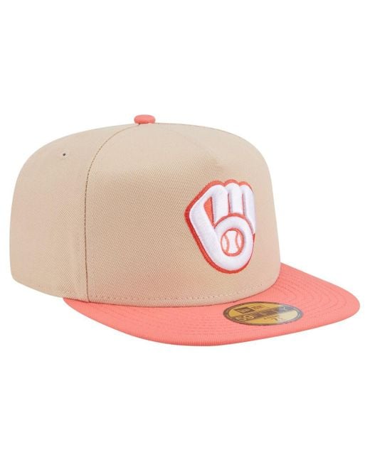 KTZ Pink Light Beige/coral Milwaukee Brewers Two-tone Color Pack A-frame 59fifty Fitted Hat