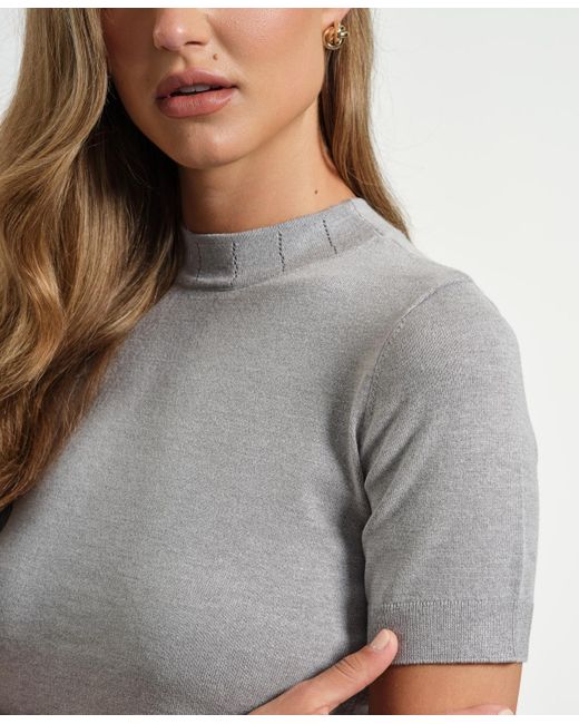 Isaac Mizrahi New York White Mock Neck Short Sleeve Sweater