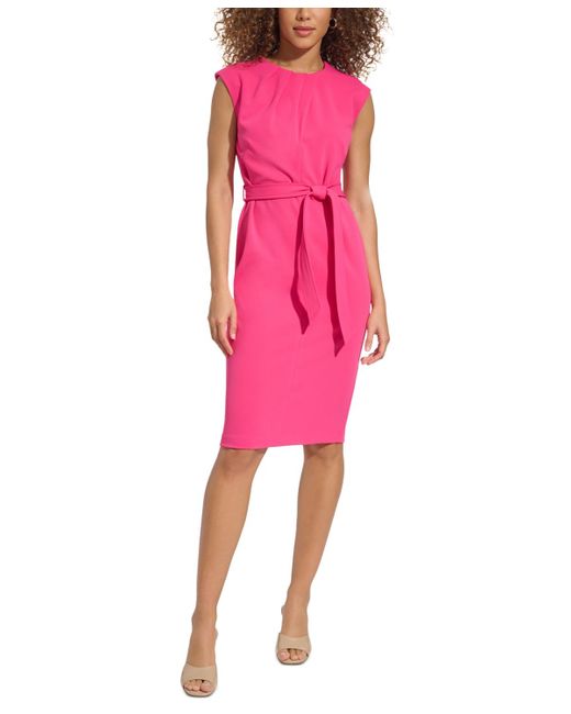 Calvin Klein Pink Sleeveless Belted Sheath Dress