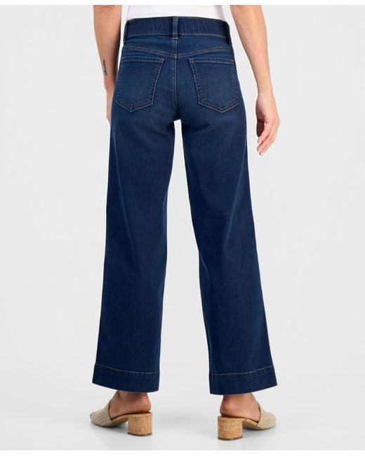 Style & Co. Blue Petite Pull-on Shaping High-rise Wide-leg Jeans