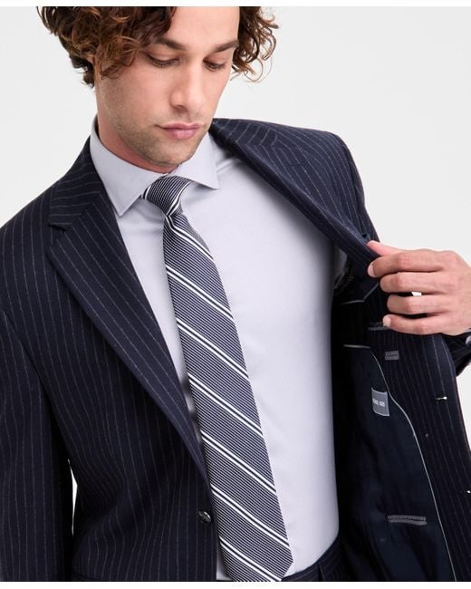 Michael Kors Blue Classic Fit Wool-blend Pinstripe Suit Separate Jacket for men