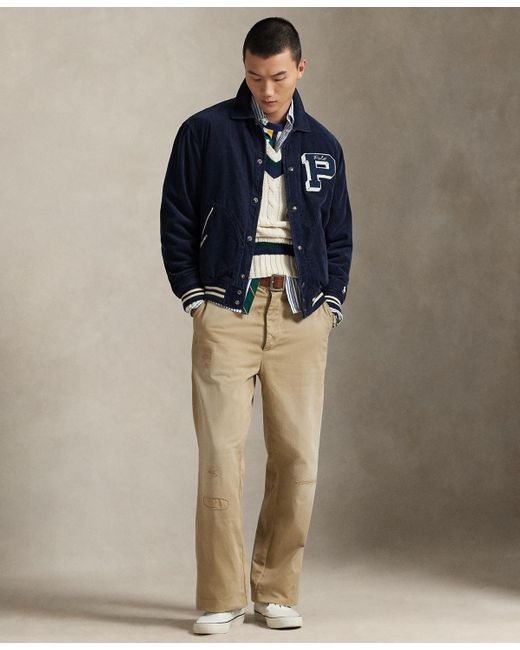 Polo Ralph Lauren Blue Corduroy Letterman Jacket for men