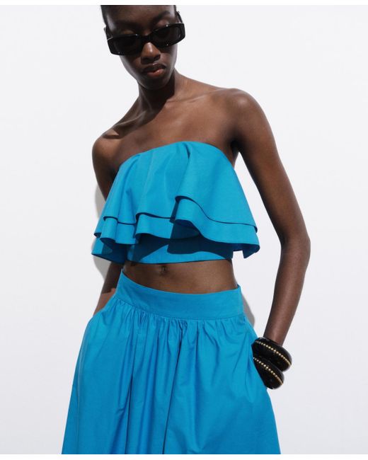 Mango Blue Long Flared Skirt