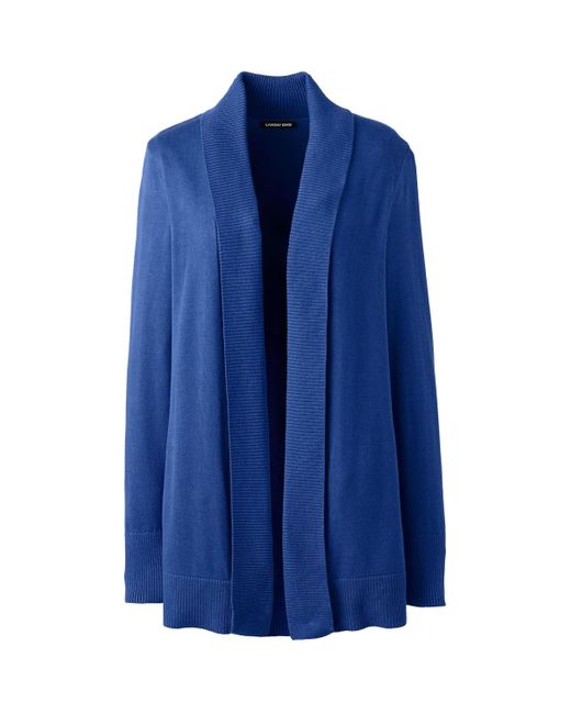 Lands' End Blue School Uniform Cotton Modal Shawl Collar Cardigan Sweater