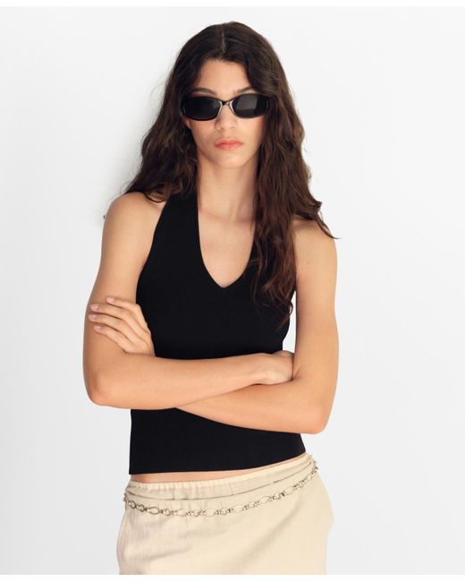 Mango Black Ribbed Halter-neck Top