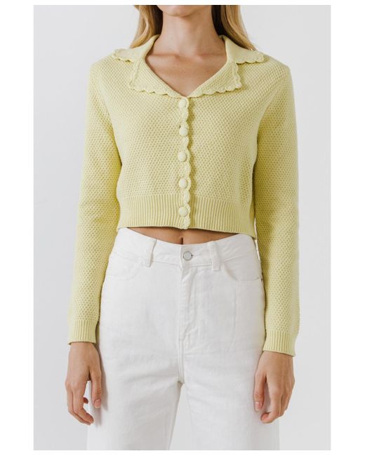 English Factory Green Scallop Edge Cropped Cardigan