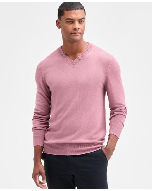 Alfani Men's Pink Long-sleeve V-neck Merino Sweater - Main Image