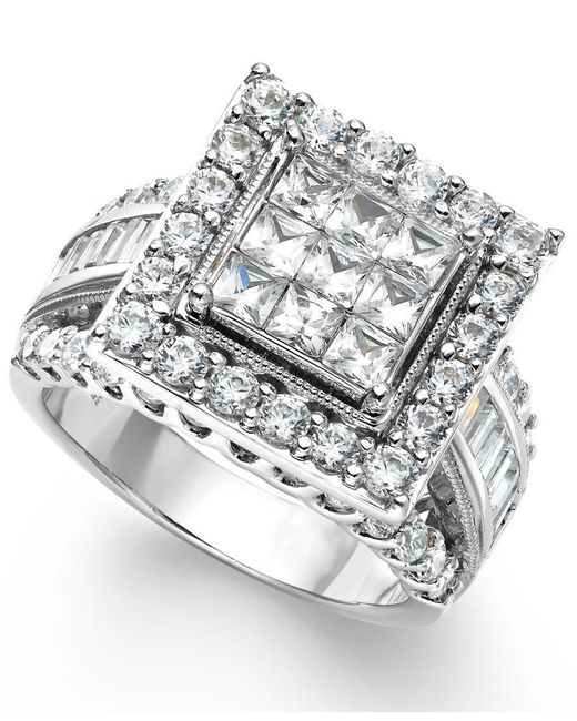 Macy&#39;s Diamond Square Engagement Ring In 14k White Gold (3 Ct. T.w.) in Metallic | Lyst