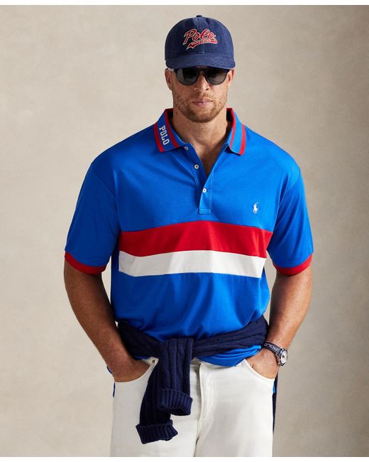 Polo Ralph Lauren Blue Big & Tall Striped Soft Cotton Polo Shirt for men