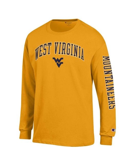 Champion Yellow West Virginia Mountaineers Arch Over Logo 2-hit Long Sleeve T-shirt for men