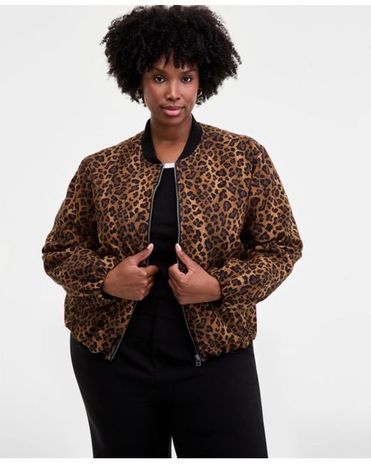 On 34th Multicolor Trendy Plus Leopard-print Bomber Jacket