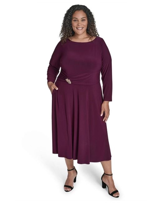 Jessica Howard Women's Purple Plus Size Boat Neck Asymmetric Side - Main Image