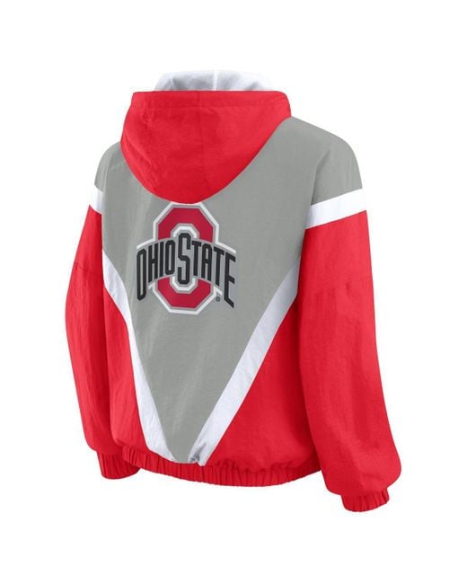 WEAR by Erin Andrews Red Scarlet/gray Ohio State Buckeyes Color Block Full-zip Windbreaker Jacket