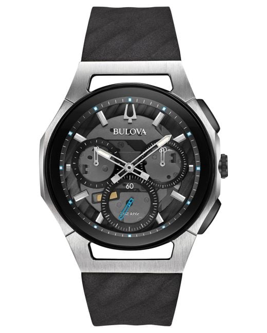 Bulova Men s Chronograph Curv Black Rubber Strap Watch 44mm 98a161