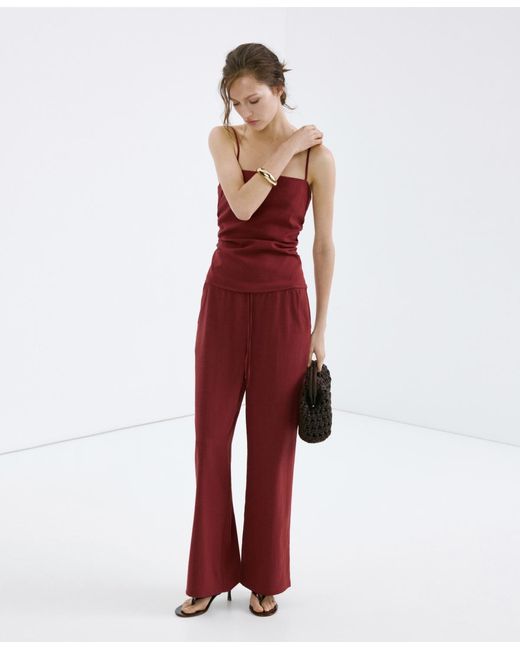 Mango Red Bow Straight Pants