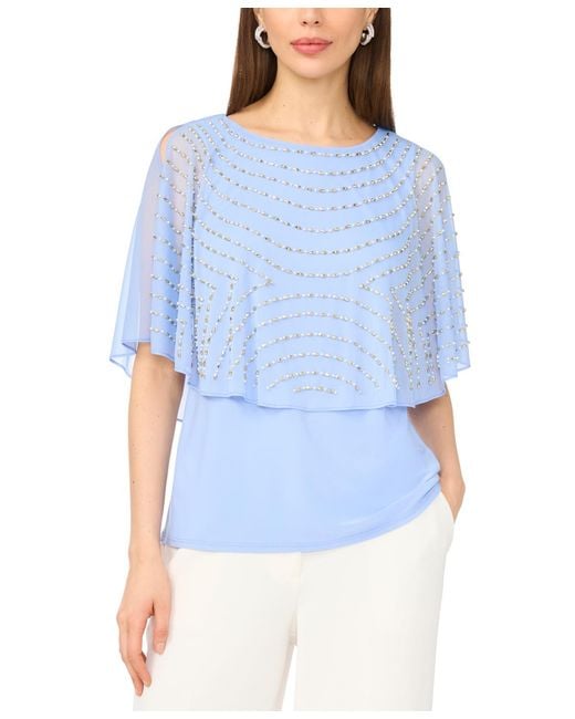 Msk Blue Split Cape Overlay Top
