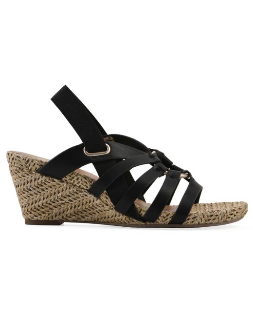 White Mountain Black Ataps Round Toe Wedge Sandals