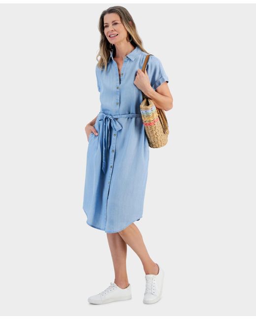 Style & Co. Blue Chambray Short-sleeve Shirt Dress