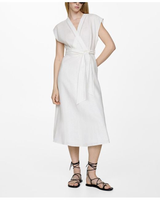 Mango White Bow Linen-blend Dress