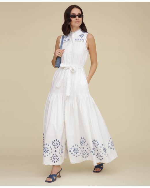 Avec Les Filles Cotton Eyelet Sleeveless Maxi Dress in Natural | Lyst