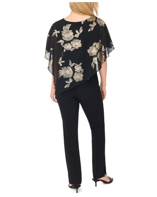 Msk Black Petite Printed Combo Overlay Top