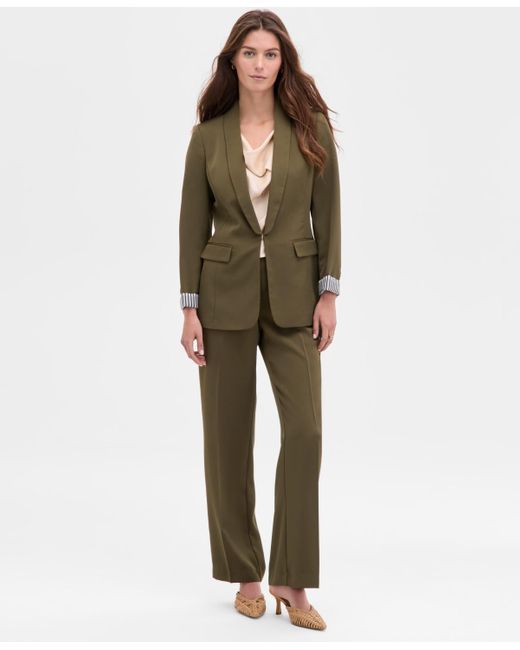 Tahari Green Brushed Woven Shawl-collar Jacket