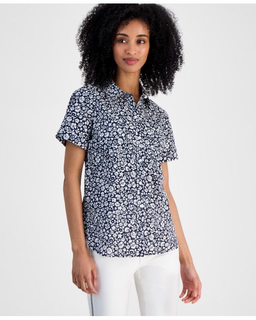 Tommy Hilfiger Blue Ditsy-print Cotton Camp Shirt