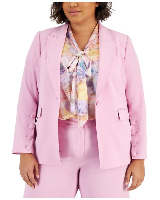 Tahari Pink Plus Size Peak-lapel Button-sleeve Blazer