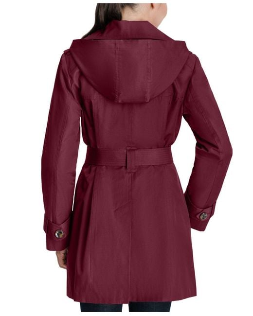 London Fog Cotton Petite Hooded Belted Water-resistant Trench Coat ...