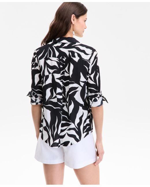 INC International Concepts White Printed Long-sleeve Button-down Shirt