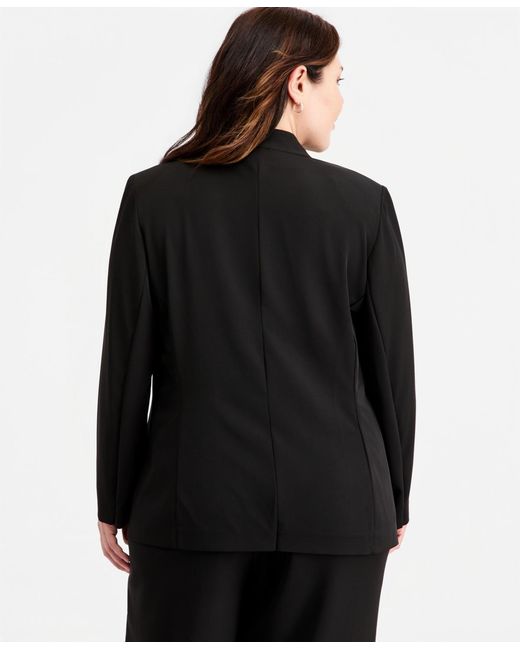 Anne Klein Black Plus Size Collarless Open-front Jacket