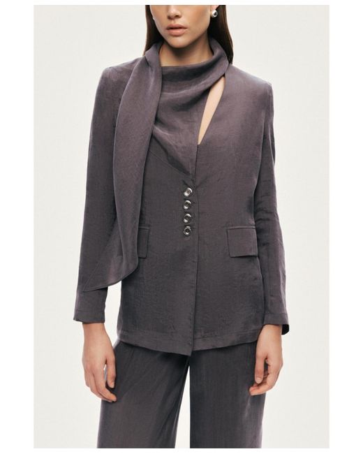 Nocturne Gray Asymmetrical Draped Tailored Jacket