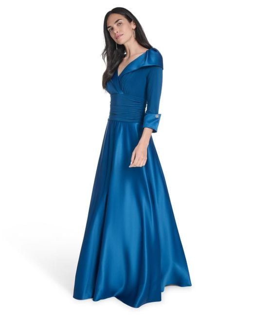 Jessica Howard Women's Blue Portrait-collar Side-ruched Gown