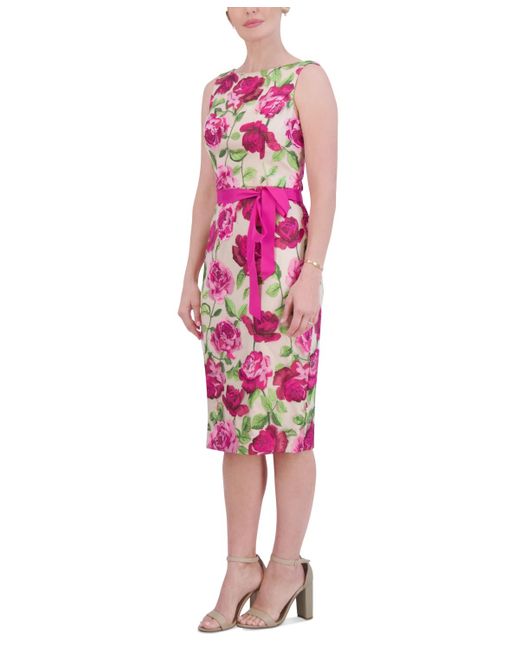 Eliza J Pink Floral-embroidered Sheath Dress