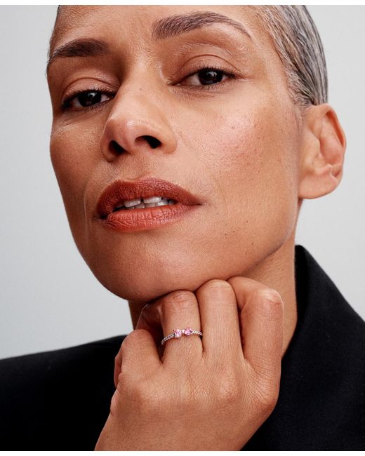 Pandora White Sparkling Pink Bow Ring