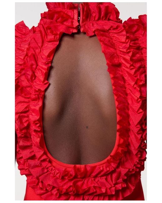 Karen Millen Red Woven Rosette Crop Detail Top