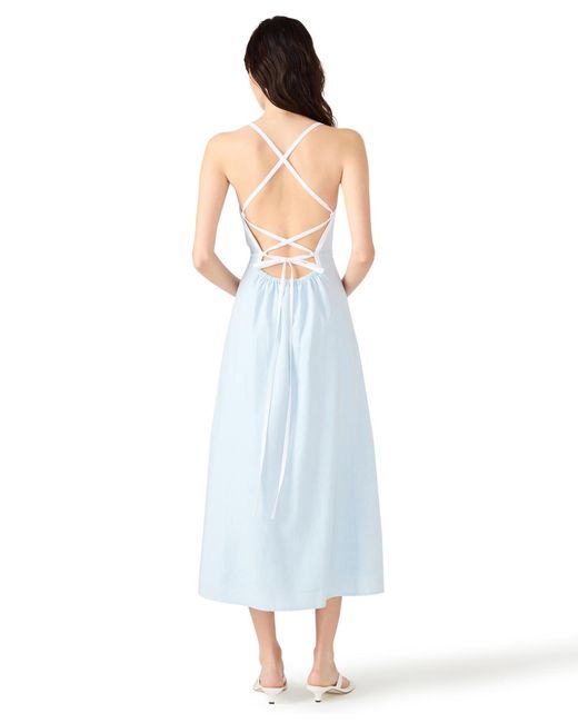 Steve Madden Blue Riyan Tipped Apron-neck Midi Dress