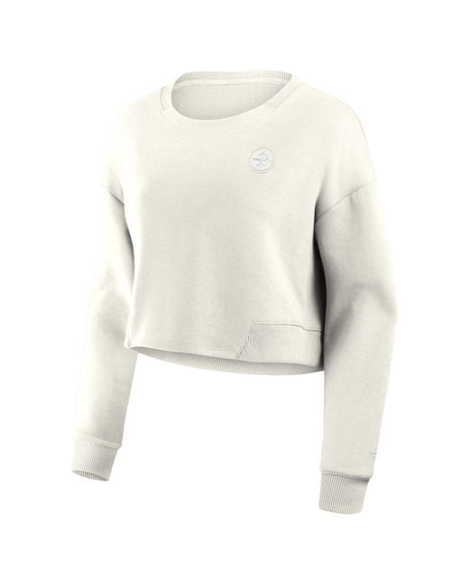 Fanatics White Pittsburgh Steelers Studio Tri-blend Cropped Pullover Sweatshirt