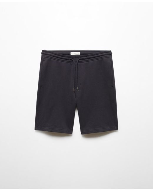 Mango Blue 100% Cotton Drawstring Bermuda Shorts for men
